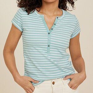 Maurices Striped Ribbed Henley Short Sleeve Tee - XXL